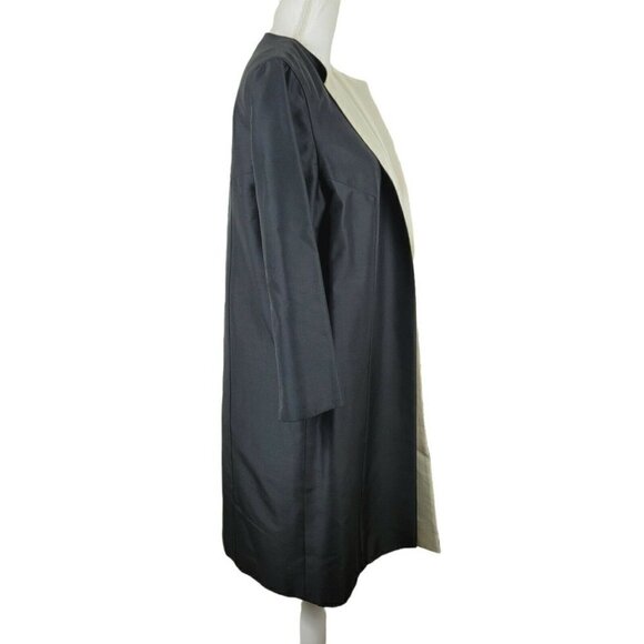 Normandy Monroe Silk Duster Jacket Coat Open Front Clean Lines Black Sz 10 - Picture 4 of 10